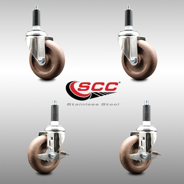 Service Caster 4 Inch 316SS High Temp Glass Filled Nylon 7/8 Inch Stem Caster Brake SCC, 2PK SCC-SS316EX20S414-GFNSHT-2-TLB-2-78 - main